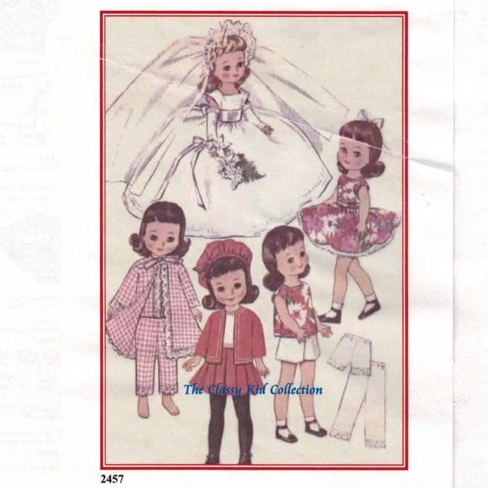 Reproduction Vintage 1960s Doll Pattern McCall 2457 by Classy Kid 8 Inch Betsy McCall Doll Wedding Gown Party Dress Pajamas  UNCUT