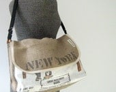 Recycled Burlap Coffee/Bean Sack Messenger Bag, Laptop Bag, Shoulder Bag