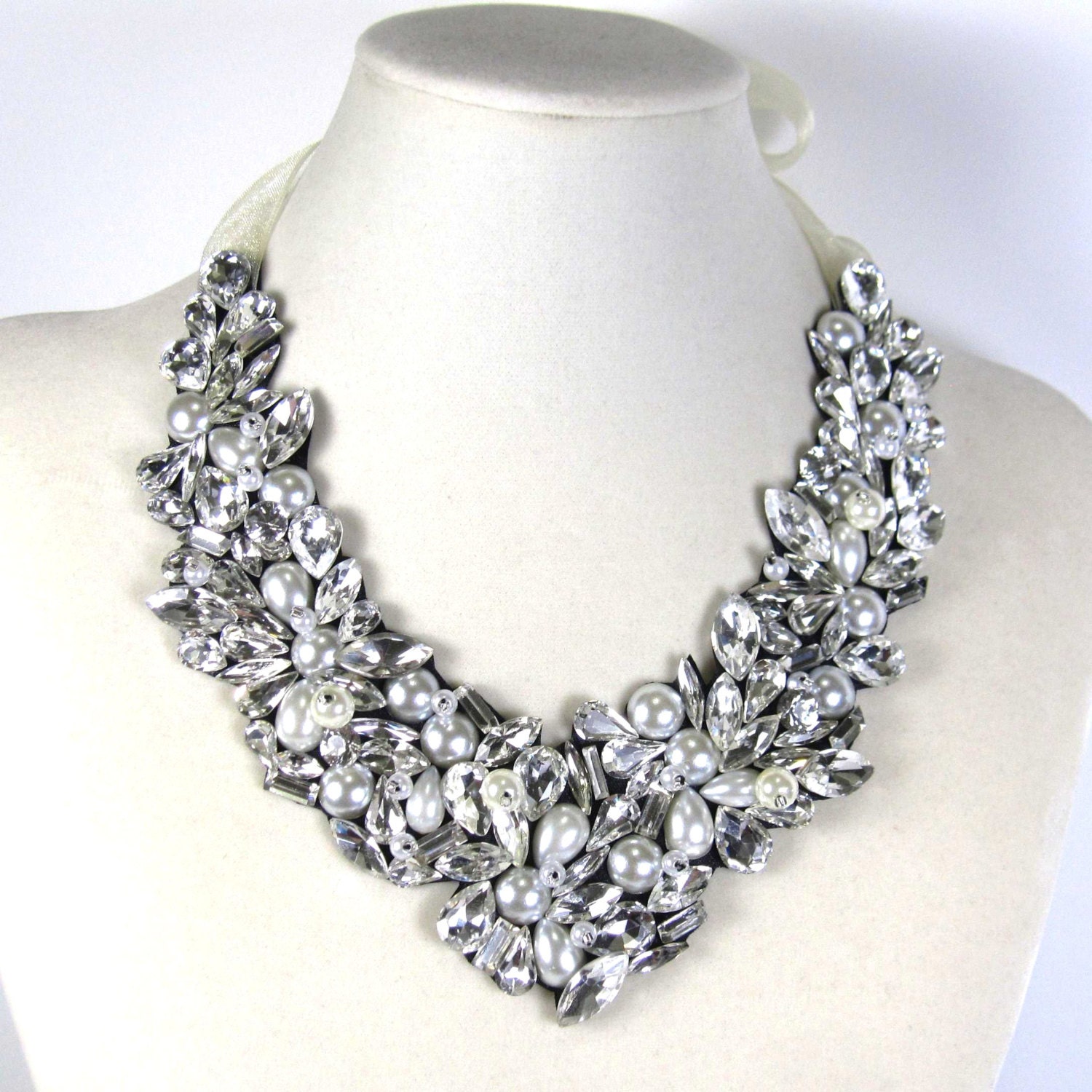 Statement Necklace Bridal Swarovski Crystal Vintage Bib Wedding Necklace