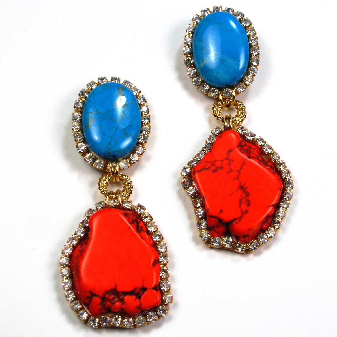 Earrings Turquoise Dangle Chandelier Drop Handmade Turquoise Statement Earrings