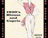 Vintage Sewing Pattern 1950's Capris and Blouse in Any Size Depew 6158 -INSTANT DOWNLOAD-