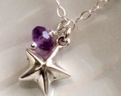 Star & Birthstone Necklace, Puffed Star Charm, Personalized Jewelry, Lucky Star, Best Friend Gift, Sterling Silver, Custom Color