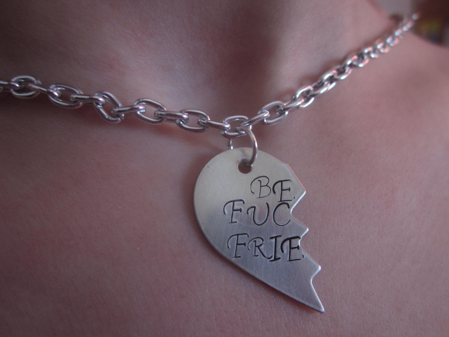 Best Friends Necklace Best F%cking Bches MATURE CONTENT Set of Two silver 18" chain necklaces