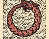 Garnet Ouroboros woodcut limited edition Arcanum Bestiarum Bestiary print