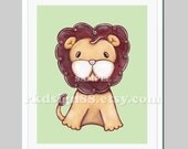 Nursery art print, baby boy nursery decor, kids wall art, nursery print, children art print, lion painting, green - My Lion 8 x 10 print