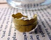 Poetic Quill Brass Feather Wrap Cocktail Ring
