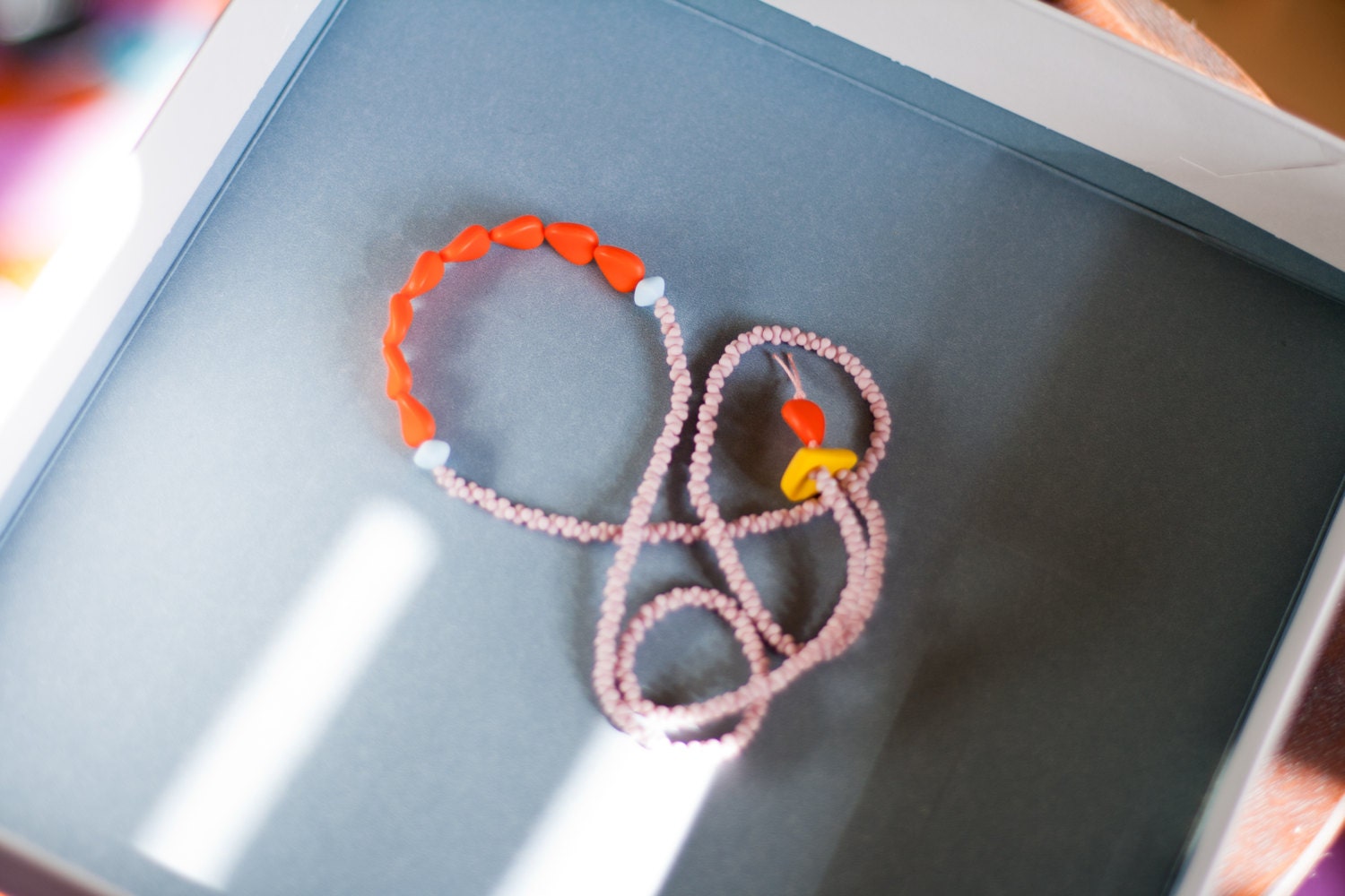 smågodis collection: hjortron (on pastel pink) - a vintage glass beaded necklace by budpnq
