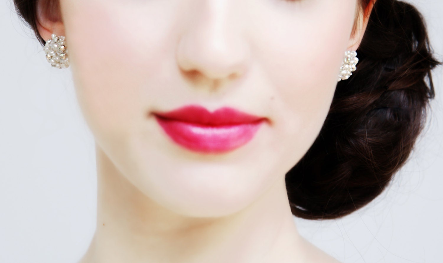Handmade Wedding Tiny Freshwater Pearl, Crystal and Rhinestone Stud Earrings