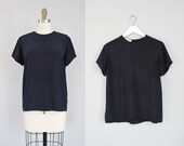 vintage MIDNIGHT BLUE silk t-shirt blouse S M