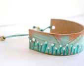 Hand Painted Leather Cuff - Bracelet - adjustable