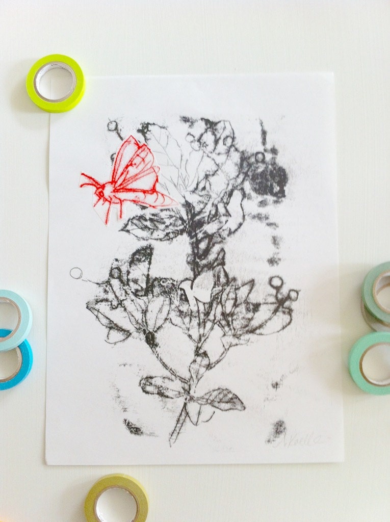 Botanical transfer monotype, original print