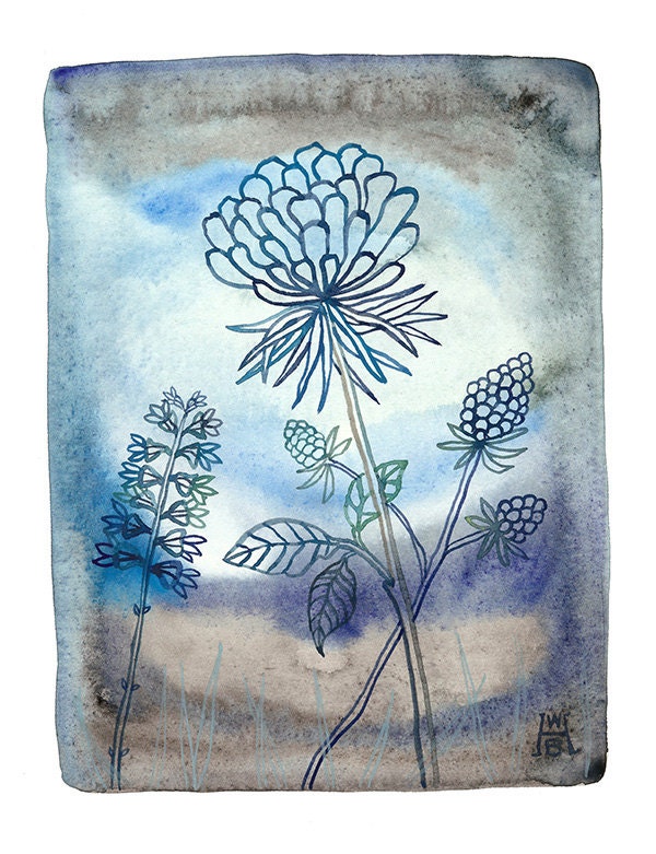 midnight in the garden flowers original watercolor painting