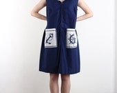 Vintage Sailor Dress . Nautical Frock . Plus Size