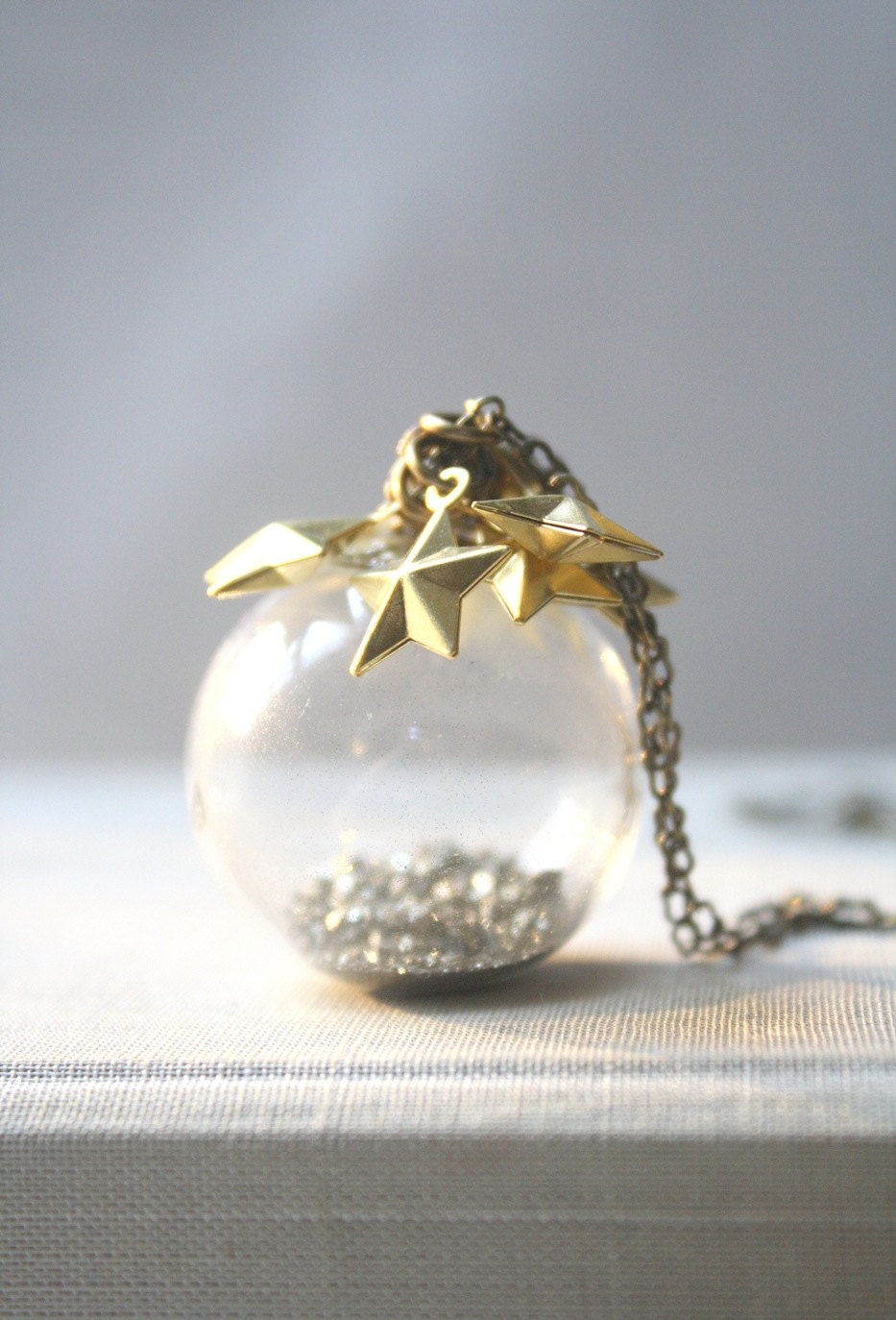 Planetarium Necklace- Stars, Pyrite, Golden, Orb, Nature, Space, Whimsical, Modern, Handmade Jewelry