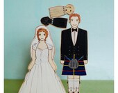 Custom Wedding Cake Topper Couple with Two Pets