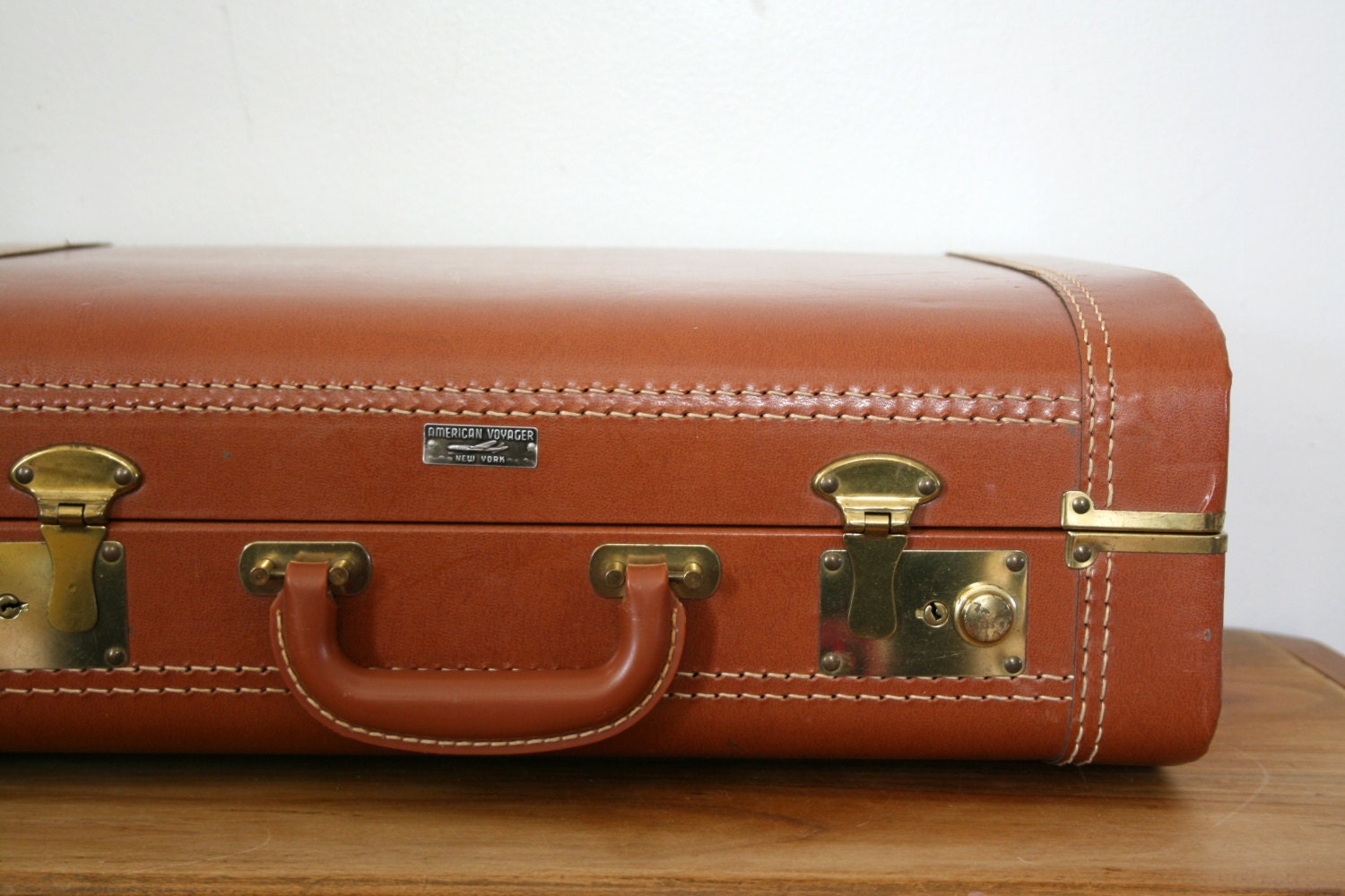 vintage 50s American Voyager Cognac Brown Leather Suitcase- Perfect for a Weekend Away