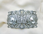 Large Butterfly Barrette in Antiqued Silver Filigree
