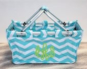 Monogrammed Chevron Market Tote Basket Personalized Folding Shopping Tote