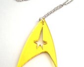 Star Trek Gold Geek Lasercut Necklace Sci Fi Jewelry, Next Generation Accessory, Costume, Captain Kirk,  Into Darkness Inspired