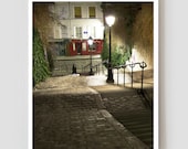 Montmartre Steps, Paris Photography, French Art Prints, Paris at Night, Chez Marie