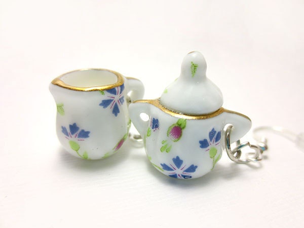 Red and Blue Creamer and Sugar Earrings