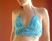 Summer Festival Halter Top - Bright Blue Halter boho bohemian hippie cotton blend summer beach bikini