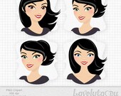 Woman avatar clip art set of 4, summer style girl, portrait character, customize your own, digital PNG clipart (Jaz 338)