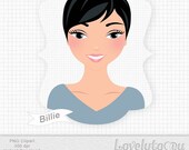Woman avatar clip art, girl's face portrait, customize your own character, digital PNG clipart (Billie 368)