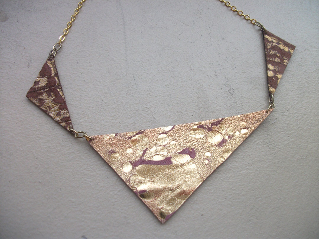 Trio Triangles Textured Leather Necklace