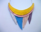 Pink Yellow Pastel Leather Fringe Necklace