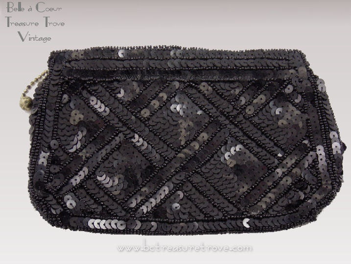 1930s Cocktail Purse Black Sequins and Seed Beads Belgium