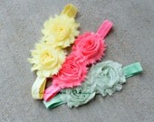 baby headband - flower headband - YOUR CHOICE of 1 raveled rosette double flowers on soft stretch headband