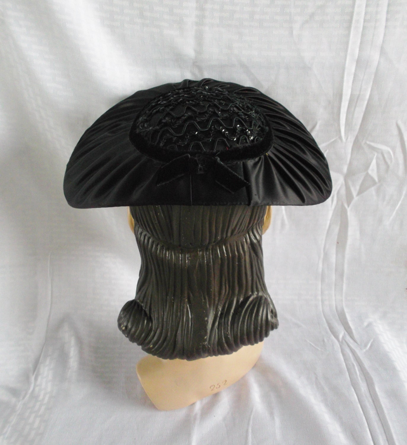 1950's Vintage Black Satin and Sequin Evening Hat