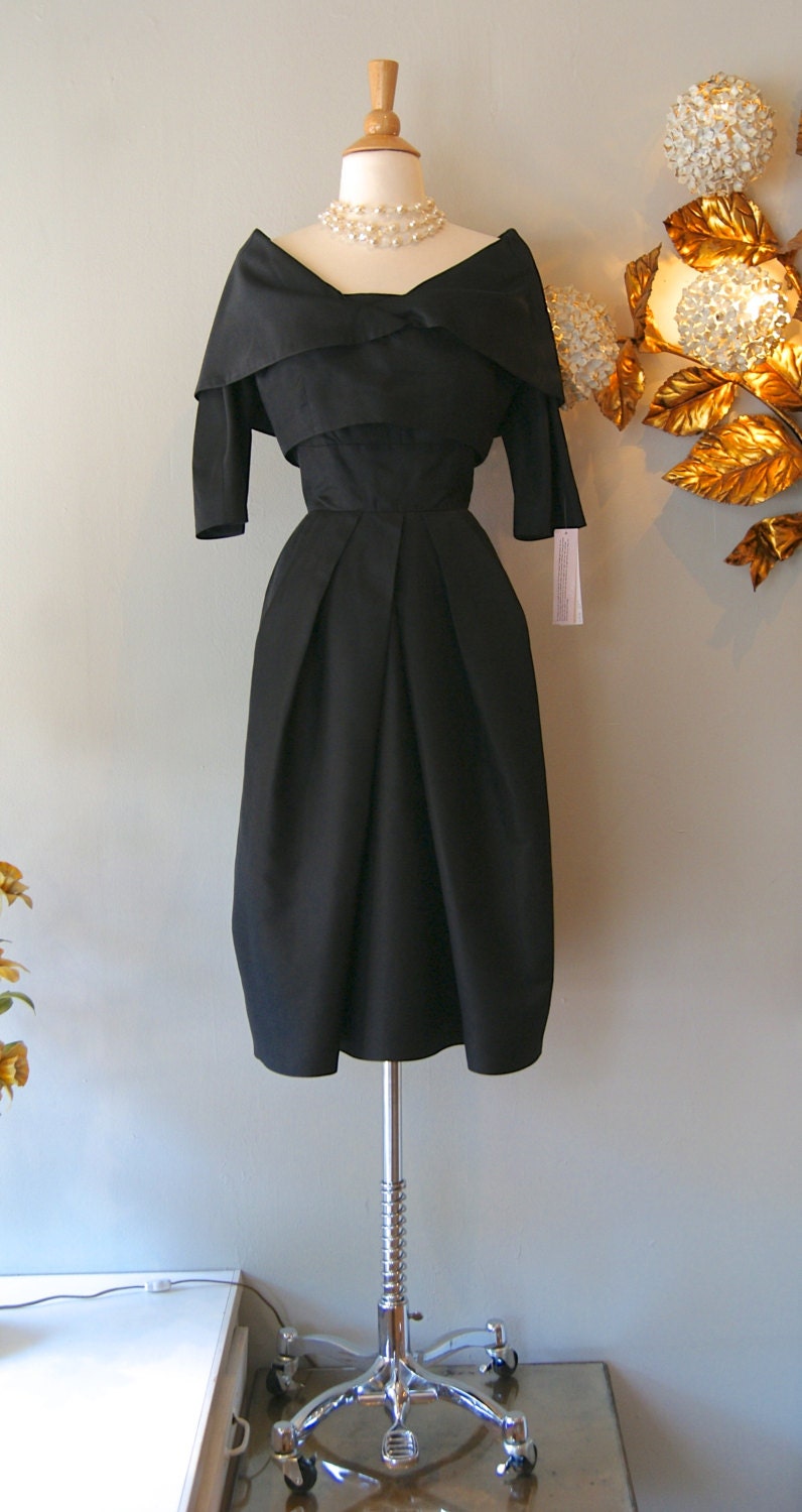 1950s Dress // Vintage 50s Peau De Soie Black Party Dress