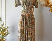 40s Dress // Vintage 1940s Silky Rayon Paisley Print Dress With Draped Neckline