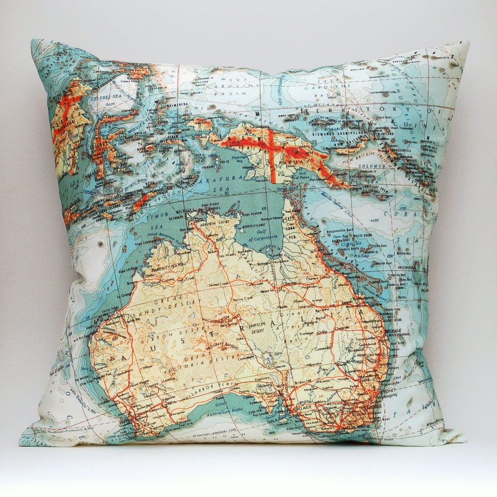 vintage AUSTRALIA map pillow DIY KIT, made to order 16x16 envelope-style