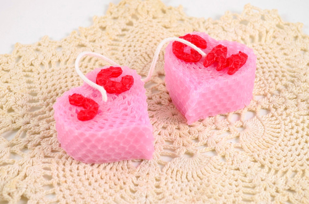 Personalized Gifts Gift Custom Monogram Candle Hearts Unique Personalized Engagement Gift Idea Wedding Romance Joined Heart Candles Love Red