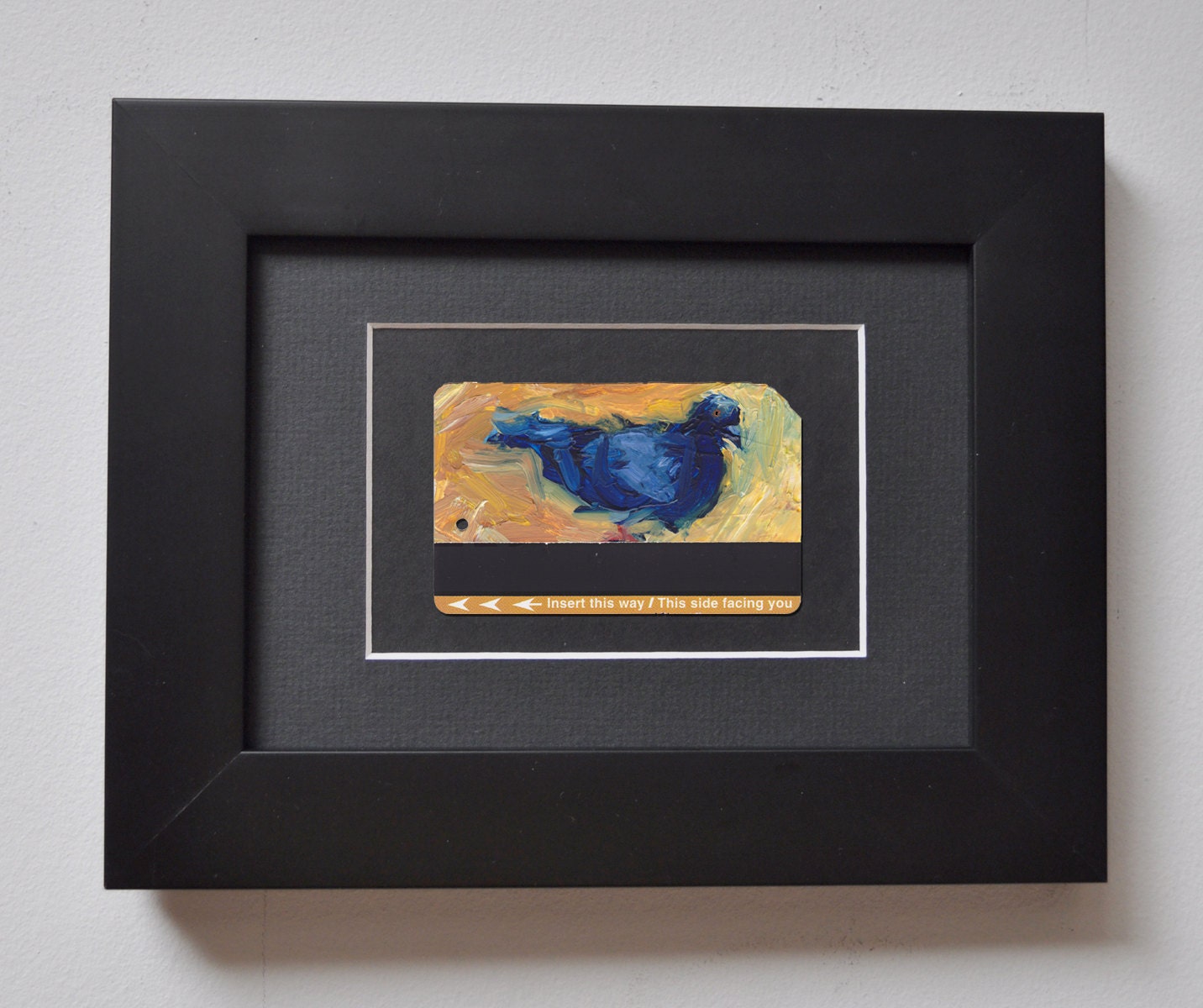 ART Oil Painting NYC Pigeon Upcycled Subway Card