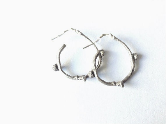 Twig Hoops Branch earrings Sterling silver hoop Woodland
