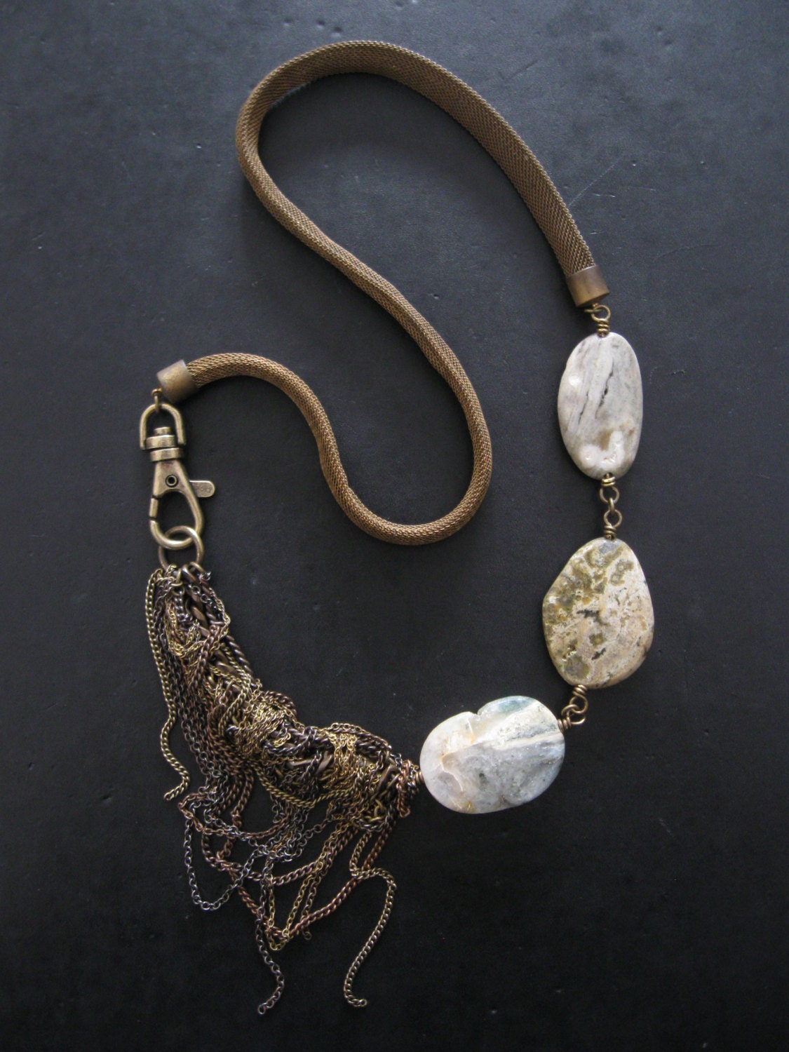 SALE - Tangled Chain and Ocean Jasper Stone Statement Necklace - Scavenger