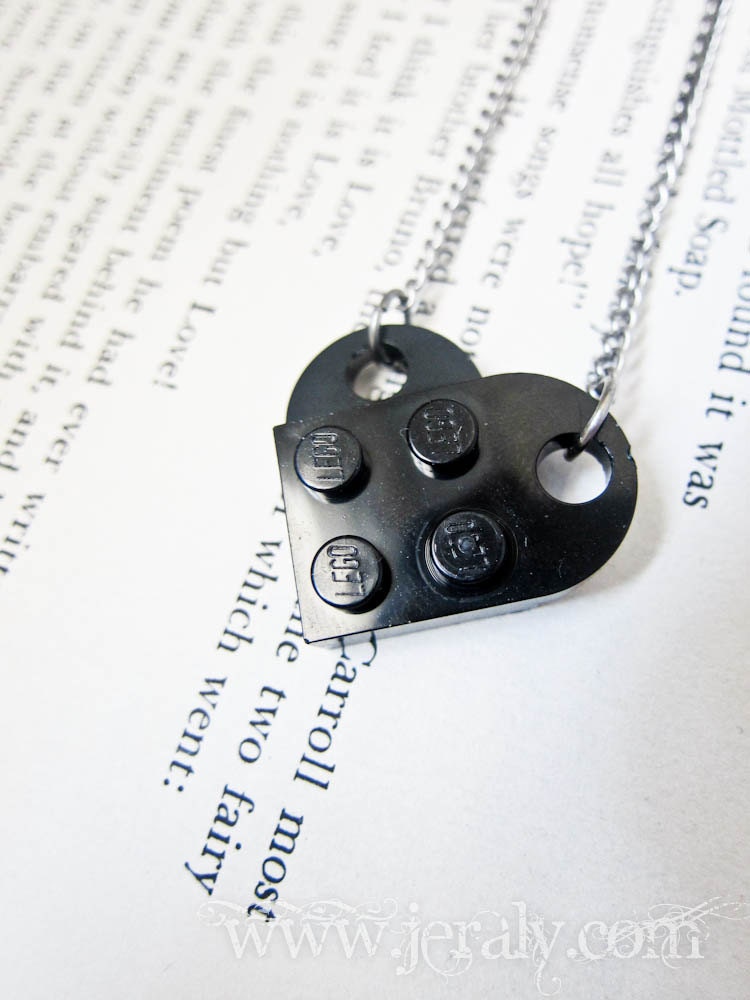 Black Lego Heart Necklace Pendant Custom Made for Valentine Valentine's Day Gift Geekery Retro Geek Nerd Fun