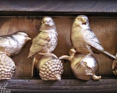 Gold Bird Finial Ornament / Songbird Sculpture / Bird Figurine / Terrarium Decoration / Upcycled Recycled