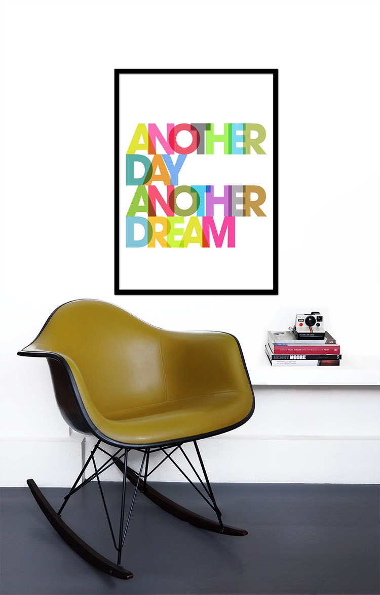 Typography poster retro print nursery rainbow graphic design inspirational quote font kitchen art - Another day another dream - 50 x 70 cm