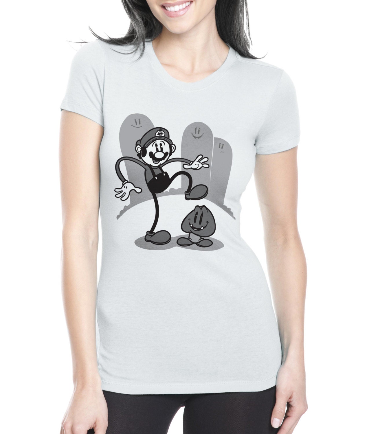 Womens Vintage Mario T Shirt, Mustache Tee, Nintendo Shirt, Disney, Goomba, American Apparel, S M L XL