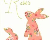 Set of Three 3 Sewn Paper Bunny Collage, Nursery Art, 8 x 10 Wall Art