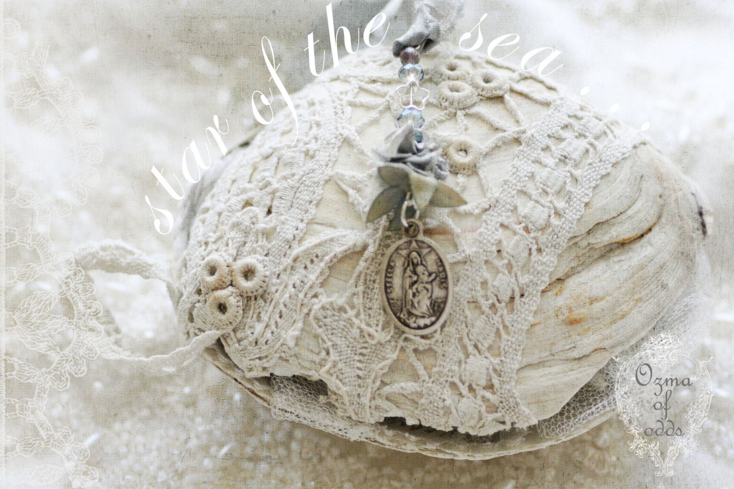 stella maris - our lady, star of the sea - a hand dyed gray/blue silk prayer ribbon - limited edition