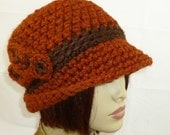 Uptown Fedora Hat in Chunky Wool Blend - Spice and Brown  - Hand Crocheted