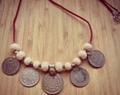Tribal Coin Charm Necklace Craved bone Beads Bohemian
