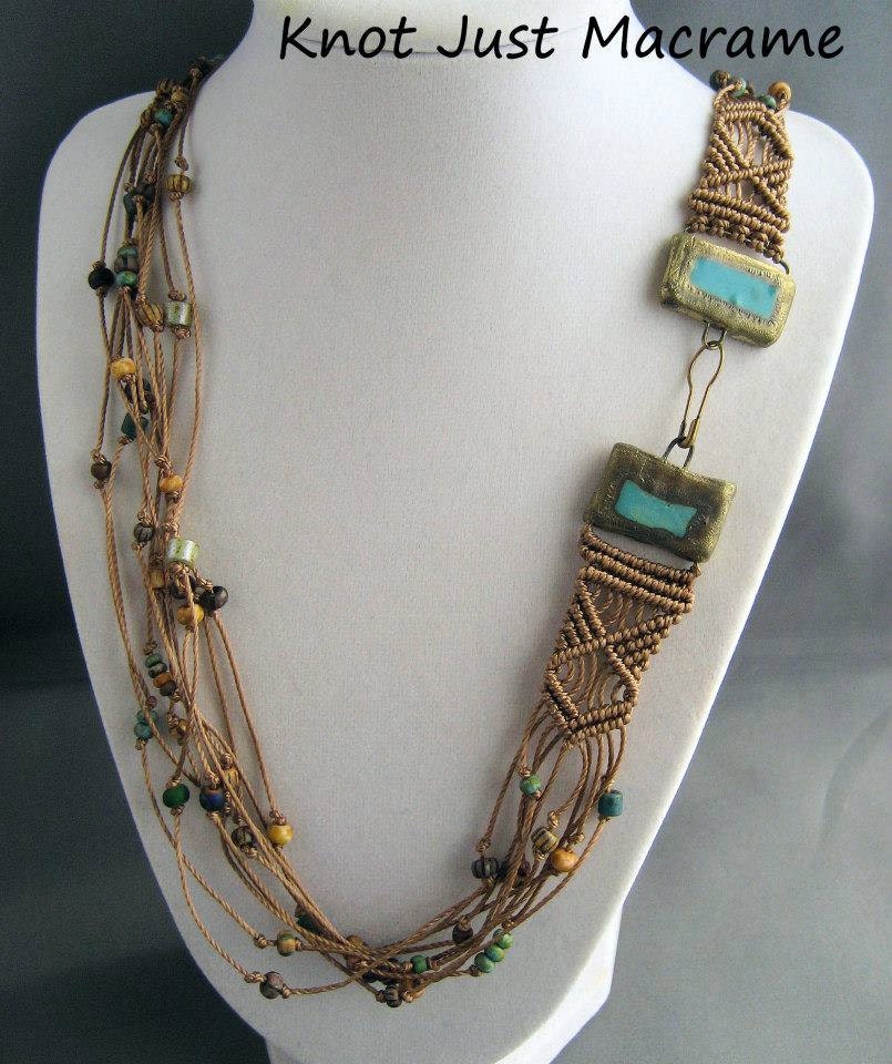 Multi Strand Beaded Macrame Necklace with Ceramic and Old World Style Beads
