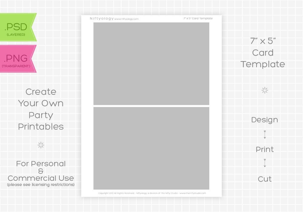 7 x 5 Card Template - INSTANT DOWNLOAD - PRINTABLE - Make your own party printables